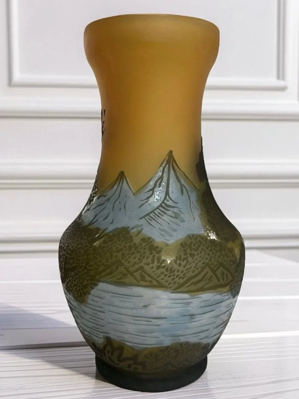 Galle' Style Cameo Art Glass Vase - Reproduction Vase w/ Mountain Scene